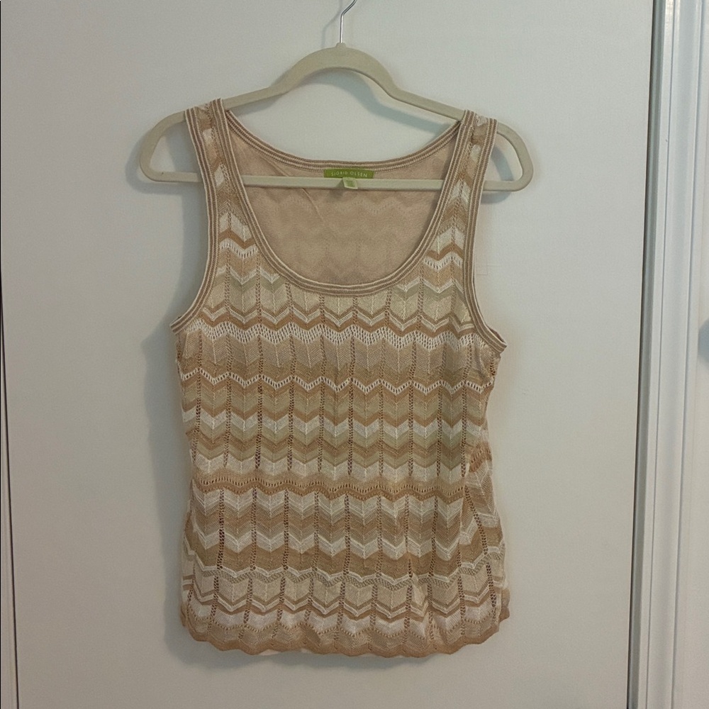 Sigrid Olsen Tan and Cream Chevron Tank Top
